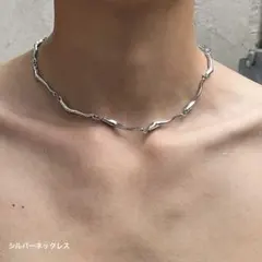 シルバー ネックレス チョーカー 波デザイン Y2K モード ストリート