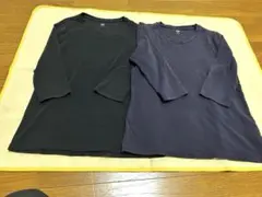ユニクロ　UNIQLO 五分袖Tシャツ 2枚セット 黒・紺　XL