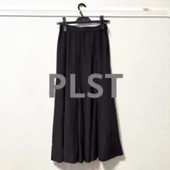 PLST ギンガムチェック フレアロングスカート ネイビーブラウンXS