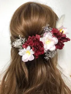 【SR】 桜　赤　髪飾り　ドライフラワー　前撮り　卒業式　結婚式　成人式　袴　春