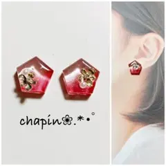 （ 1555 ） カボション 五角形 ニュアンス レジン ピアス イヤリング