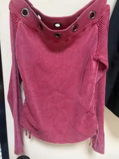 オフショルダー ニット L ピンクY2K