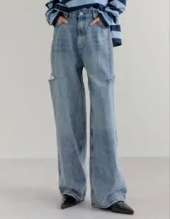 Re:EDIT サイドスリットワイドストレートコットンデニムパンツ SHORT