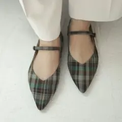 SESTO チェック柄 ストラップ フラットシューズ 24.5cm