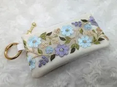 キーケース　コインケース　インド刺繍リボン×合皮　マルチポーチ