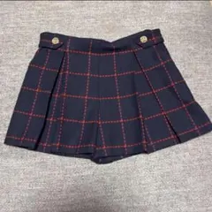 Jacadi ネイビー レッドチェック プリーツスカート 4A