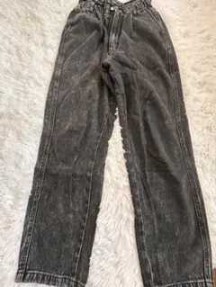 ダメージ加工 ダークグレー ストレートデニムパンツ