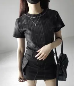 me+me select ヴィンテージプリントクロップドリブＴシャツ