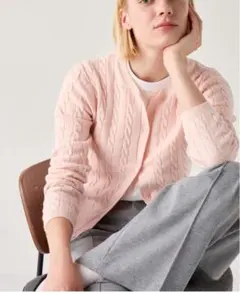 ユニクロ　UNIQLO ケーブルクルーネックピンク ケーブルニット カーディガン