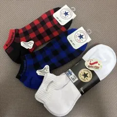 CONVERSE ソックス 3足セット +チェック柄（赤、青）5足セット