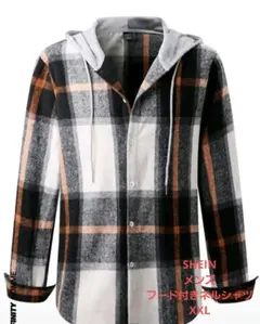 SHEIN　メンズ　フード付きチェック柄　ネルシャツ　XXL