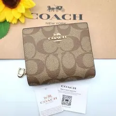 COACH 折り財布 新品 カーキ ブラウン 新作 小銭入れ財布 レディース