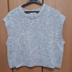 studioCLIP ケーブル編み ニットベスト グレー