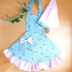 姫エプロン  青緑キャンディ  ３点セット  110-130