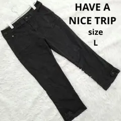 HAVEANICETRIPハヴァナイストリップ裾ボタンクロップド丈ブラックデニム