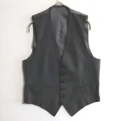 ★249　スーツベスト　S　灰　ストライプ柄　ジレベスト