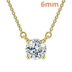 6mm 一石 ラウンド CZダイヤ 両吊り チェーン ネックレス＊ゴールド＊