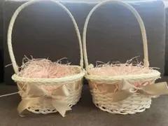 ホワイトリボン付きバスケット2個セット