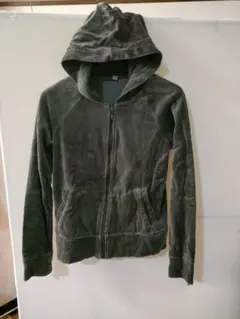 や*す様 ユニクロ フリース フード付きジップアップパーカー グレー