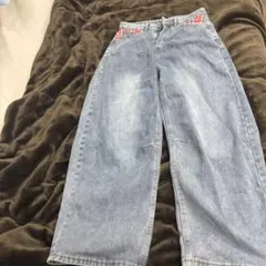 ワイドデニムパンツ チェックポケット