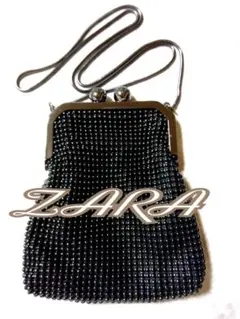 ZARA BASIC ／ビーズ装飾 ブラックがま口パーティーバッグ ✨新品未使用