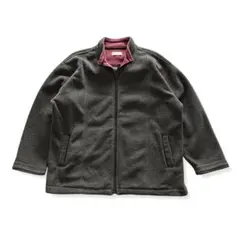 フリースジャケット グレー フルジップ 裏ピンク LL ゆったり 防寒