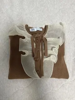 ZARA フリル ニット トップス ブラウン