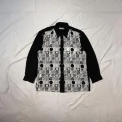 【フォロー割あり】ヴィンテージ レトロ 幾何学 トップス 総柄シャツ モノトーン