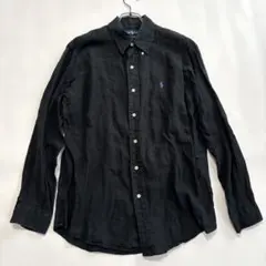 美品 ラルフローレン リネン100% 長袖シャツ ブラック Lサイズ ポニー刺繍