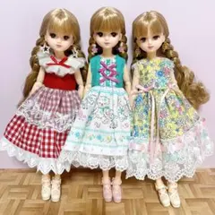 リカちゃん　ハンドメイド　ワンピース リカちゃんサイズハンドメイドワンピース3着セット（ピアス無し） No.4
