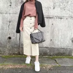 GU コーデュロイ フロントボタン ナロースカート M アイボリー