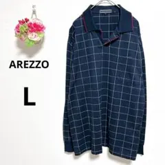a4869 AREZZO メンズ　チェック柄　ポロシャツ　長袖　カジュアル　L