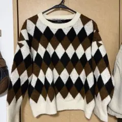 ダイヤモンドパターン長袖ニットセーター