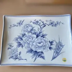 ホーロー　角皿 盛り皿 花柄 染付風