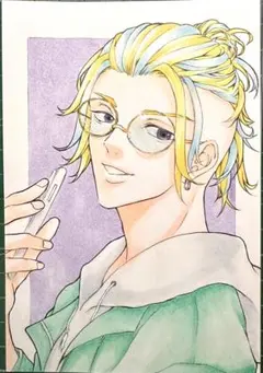 東京リベンジャーズ 灰谷竜胆 手描きイラスト ファンアート 色紙