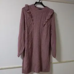 COLZA ケーブル編み ニットワンピース ピンク L