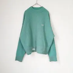 ​フレッドペリー 鹿の子 ニット セーター 刺繍ロゴ ミントグリーン UK10