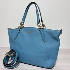 ✨綺麗✨COACH コーチ 2wayショルダーバッグ レザー 金具 ロゴ ブルー
