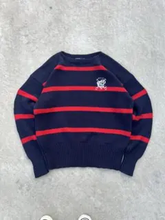 90’s~Polo ネイビー レッド ストライプ ニット