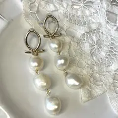 淡水真珠　大粒　11mm. 本真珠　パールロングピアス　ぶら下がり系