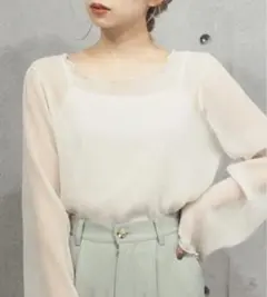 ホワイト シースルー フレアスリーブ シャツ