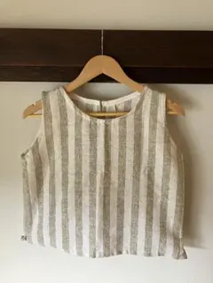 白緑ストライプ手織りノースリーブ トップス