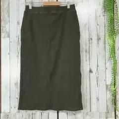 ☆ユニクロ☆リブタイトスカート L ミモレ丈 カーキ系 スリット ストレッチ