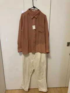 新品　CINEMA CLUB 長袖シャツ Lサイズ　コーラルオレンジ　透け感