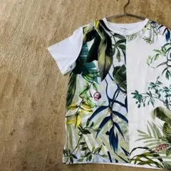 Desigual デシグアル ボタニカル柄Tシャツ M ホワイト 半袖 切替のサムネイル