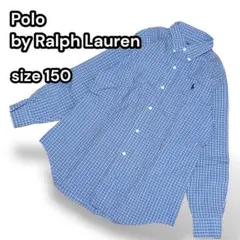 ポロバイラルフローレン キッズ 長袖シャツ 綿100% チェック柄【150】青系