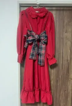 【クティールとレトロ】チェックリボンビスチェセット　フリル襟ワンピーズ