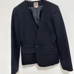 アンクライン レディース ノーカラー ジャケット 無地 黒 シンプル 事務 通勤のサムネイル