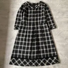 courreges クレージュ　ワンピース　膝丈　チェック　ブラック