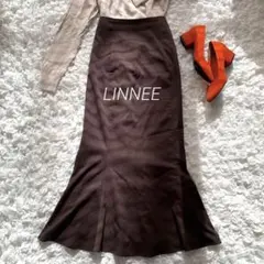 LINNEE フレア マーメイド ロングスカート シンプル 茶 Ｆ a830㉚